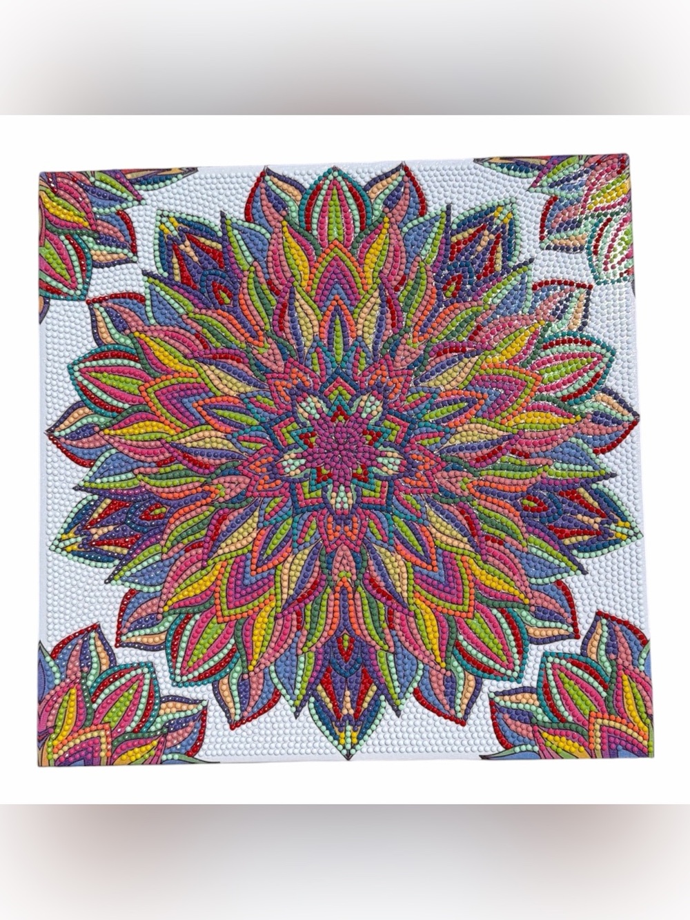 Handmade Colorful Mandala Diamond Art Ready to Hang Canvas 12” x 12”